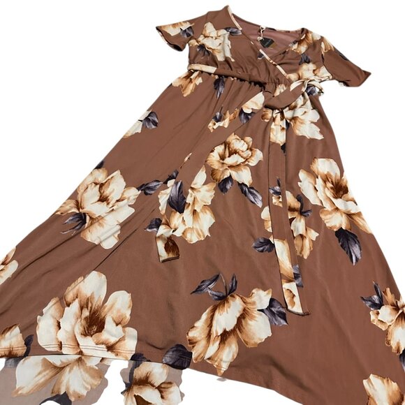 Pink Blush Rust Floral Hi-Low Maternity Wrap Dress Belt Stretch Soft Size Small - Picture 5 of 13